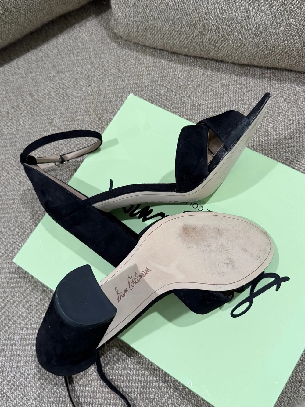 Sam Edelman Black Suede Block Heel Sandals with Ankle Strap